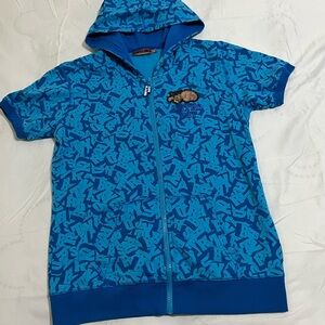 Astroboy Blue Graphic Kids' Short-Sleeve Hooded Zip-Up Sweatshirt Size 12-13